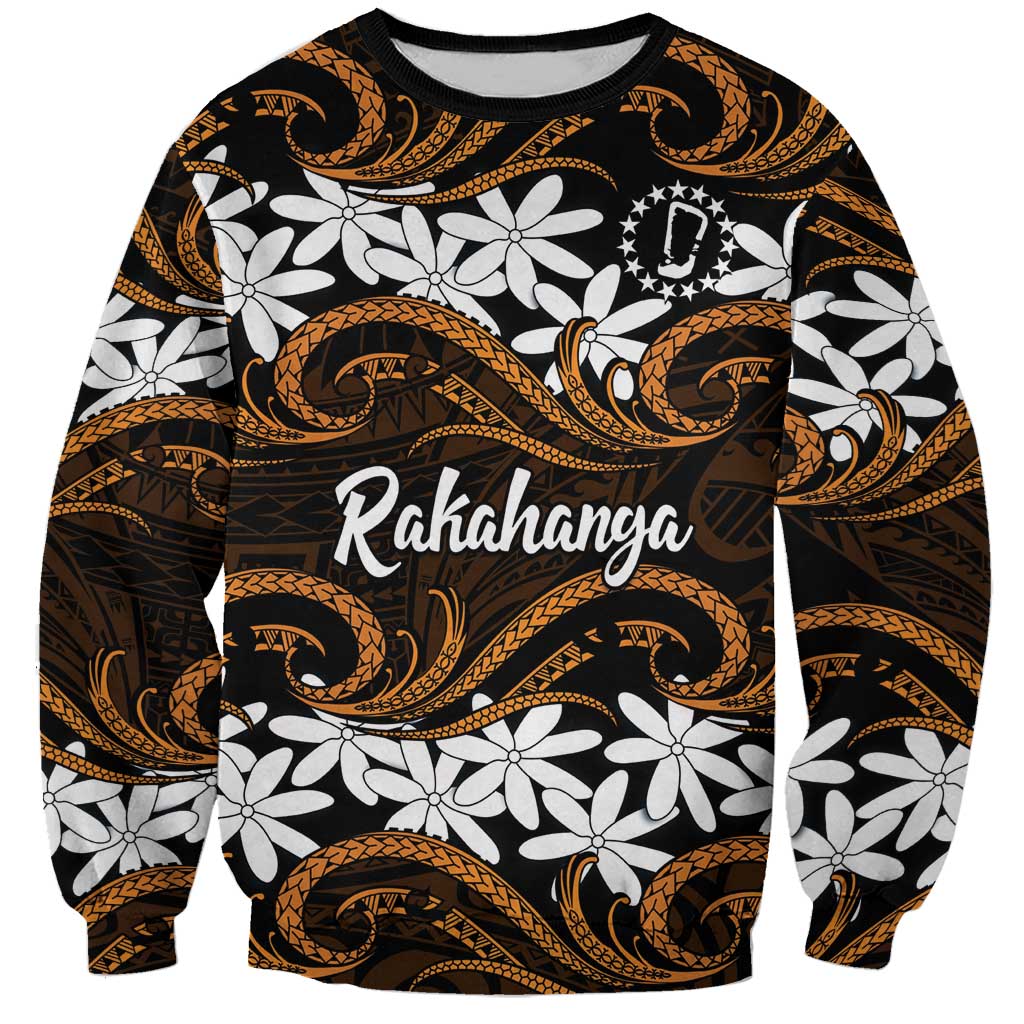 Personalised Cook Islands Rakahanga Sweatshirt Tiare Maori Polynesian Waves Tattoo
