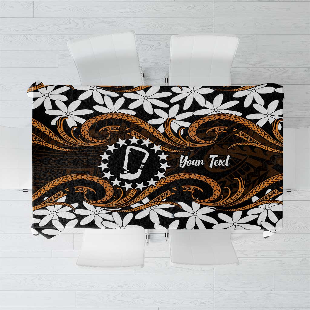Personalised Cook Islands Rakahanga Tablecloth Tiare Maori Polynesian Waves Tattoo