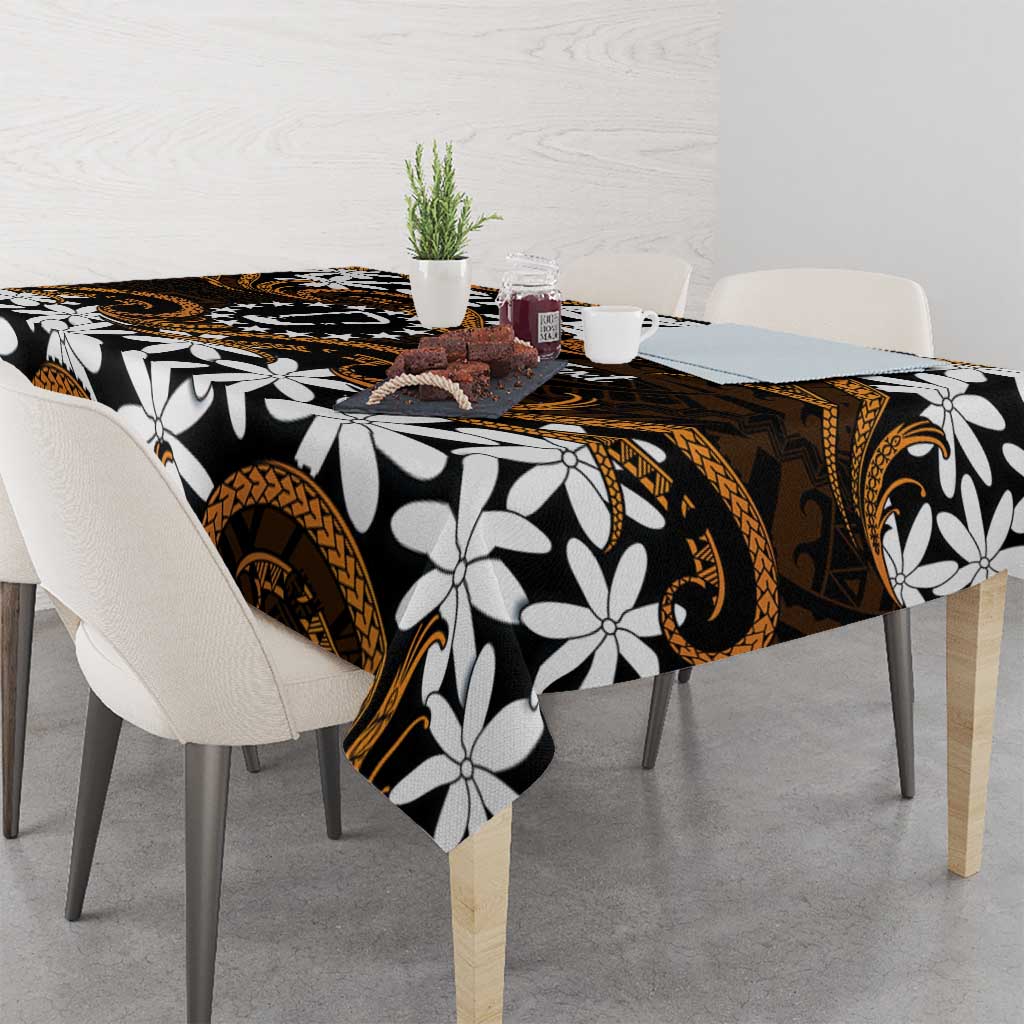 Personalised Cook Islands Rakahanga Tablecloth Tiare Maori Polynesian Waves Tattoo