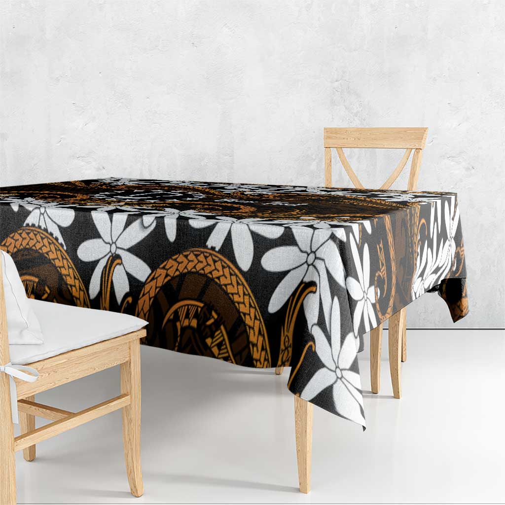 Personalised Cook Islands Rakahanga Tablecloth Tiare Maori Polynesian Waves Tattoo