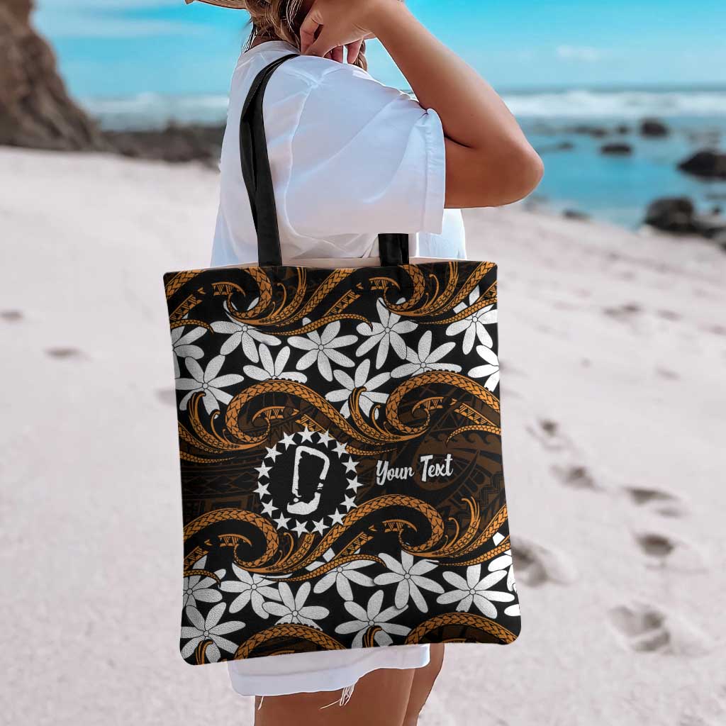 Personalised Cook Islands Rakahanga Tote Bag Tiare Maori Polynesian Waves Tattoo