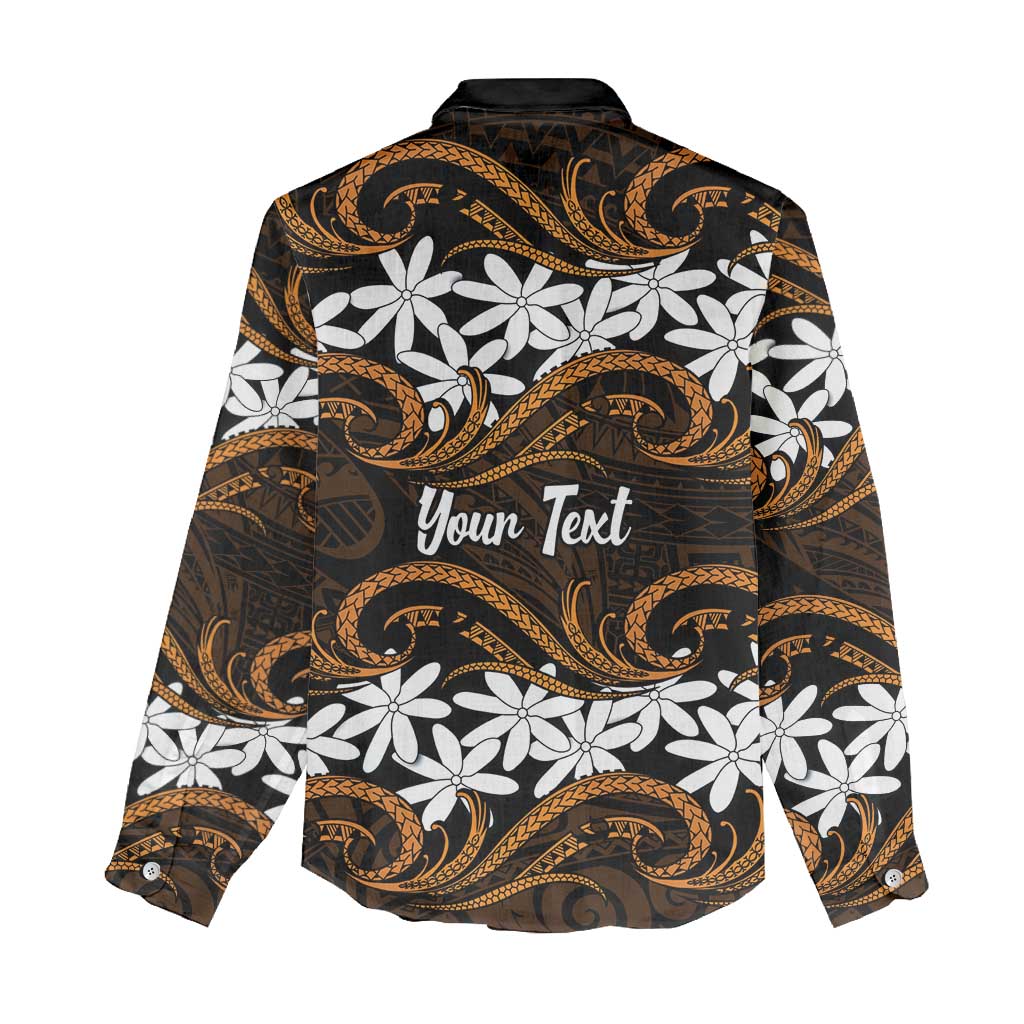 Personalised Cook Islands Rakahanga Women Casual Shirt Tiare Maori Polynesian Waves Tattoo