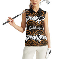 Personalised Cook Islands Rakahanga Women Sleeveless Polo Shirt Tiare Maori Polynesian Waves Tattoo
