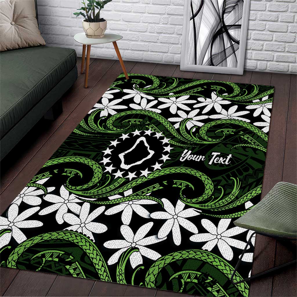 Personalised Cook Islands Palmerston Area Rug Tiare Maori Polynesian Waves Tattoo