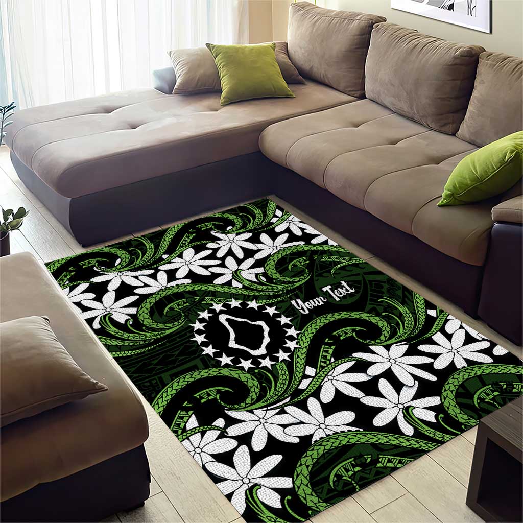 Personalised Cook Islands Palmerston Area Rug Tiare Maori Polynesian Waves Tattoo