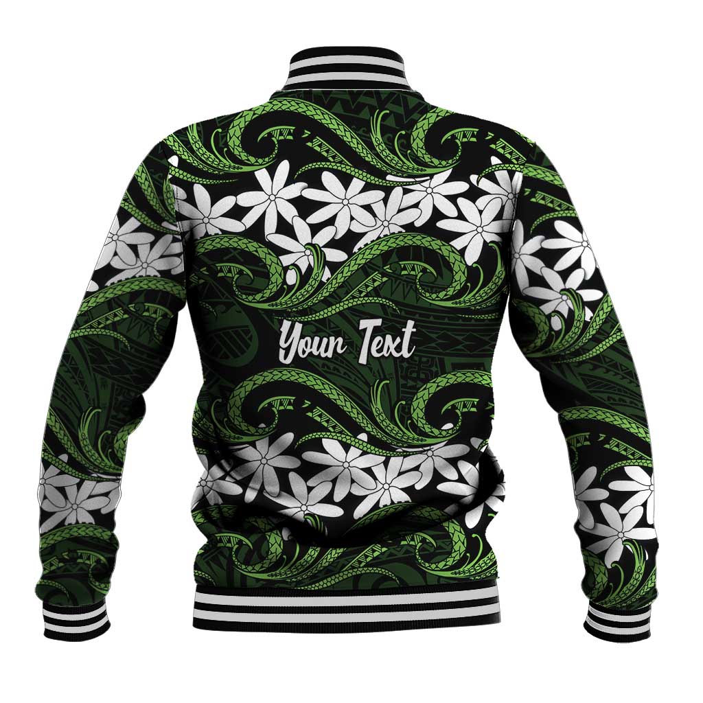 Personalised Cook Islands Palmerston Baseball Jacket Tiare Maori Polynesian Waves Tattoo
