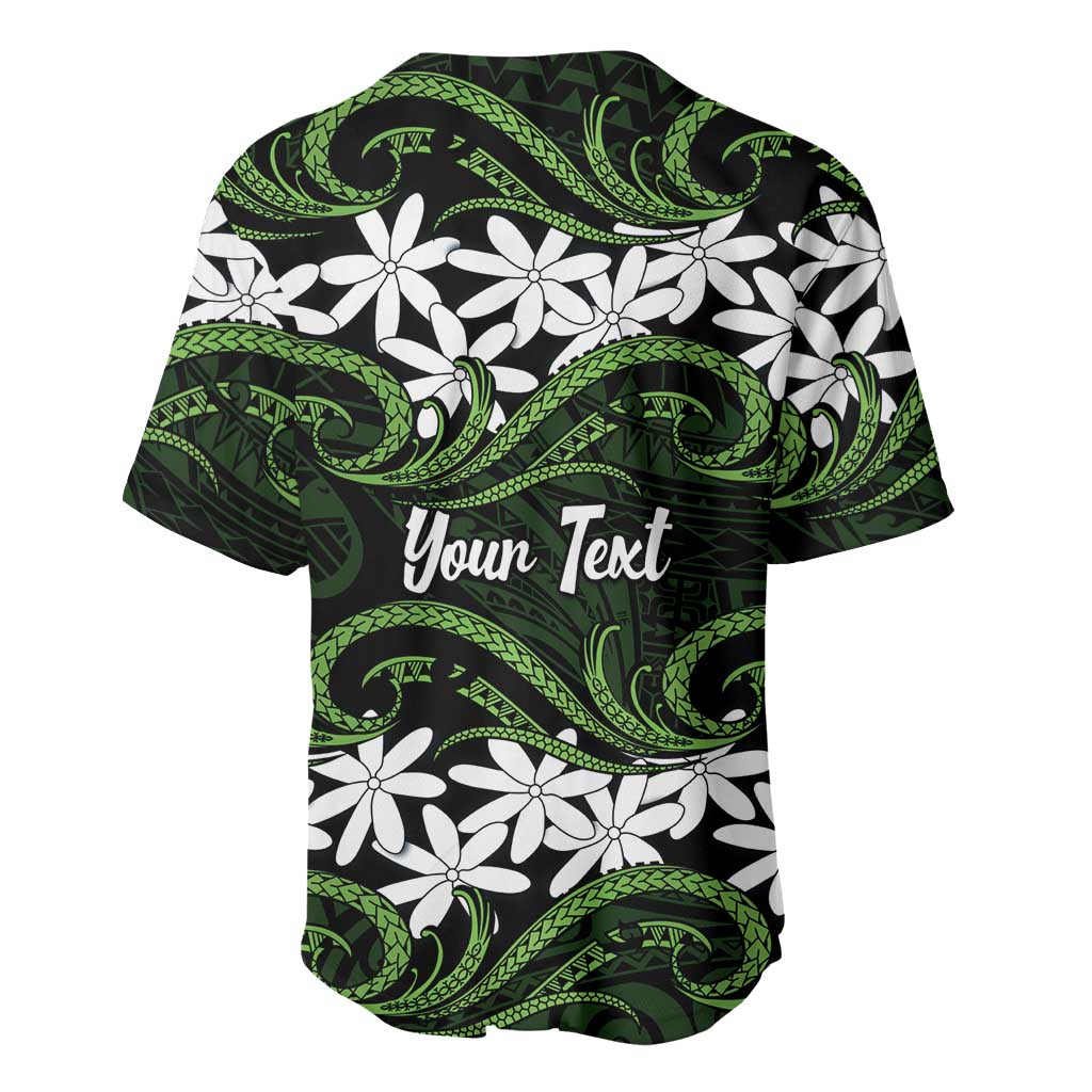 Personalised Cook Islands Palmerston Baseball Jersey Tiare Maori Polynesian Waves Tattoo