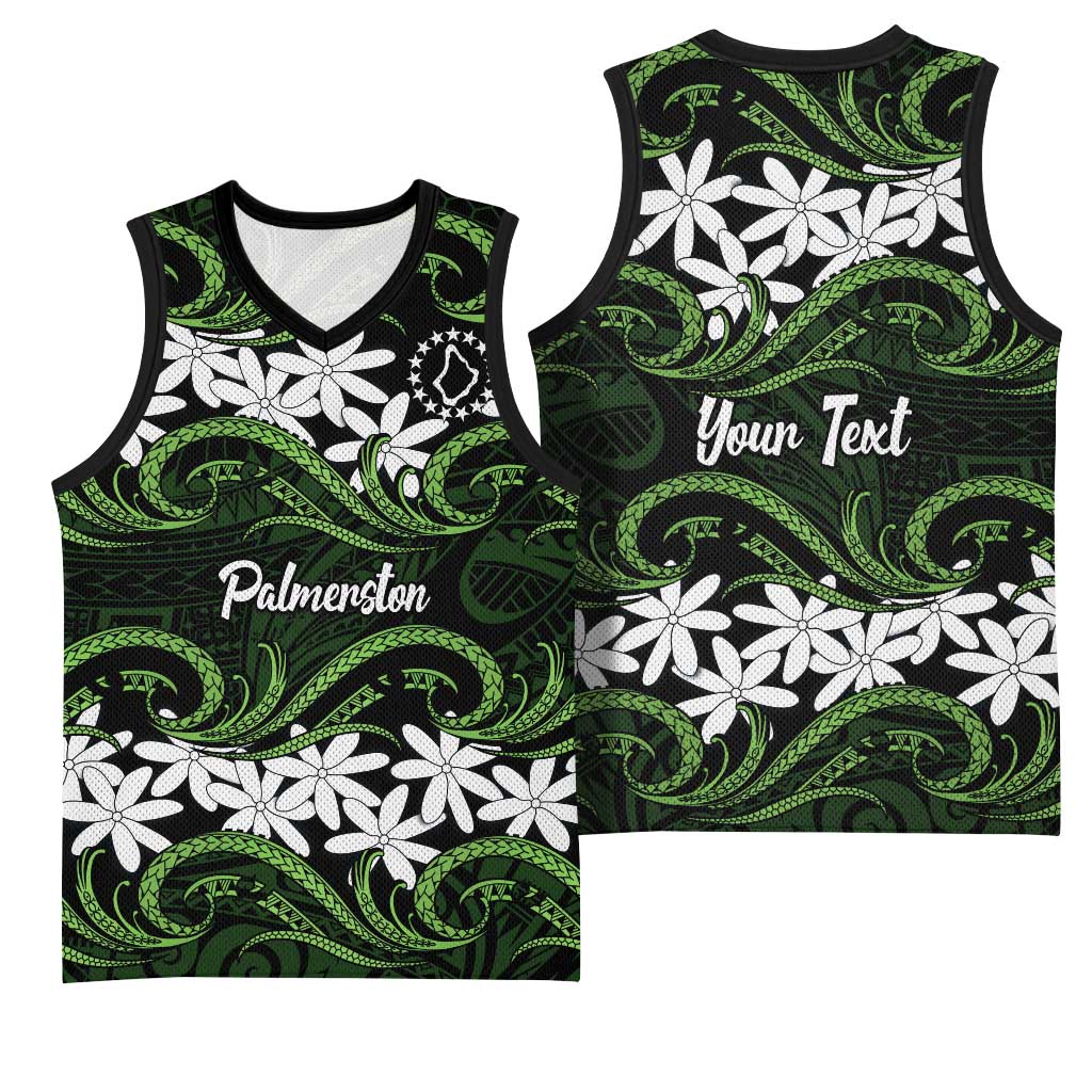Personalised Cook Islands Palmerston Basketball Jersey Tiare Maori Polynesian Waves Tattoo