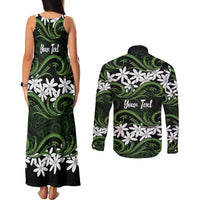 Personalised Cook Islands Palmerston Couples Matching Tank Maxi Dress and Long Sleeve Button Shirt Tiare Maori Polynesian Waves Tattoo