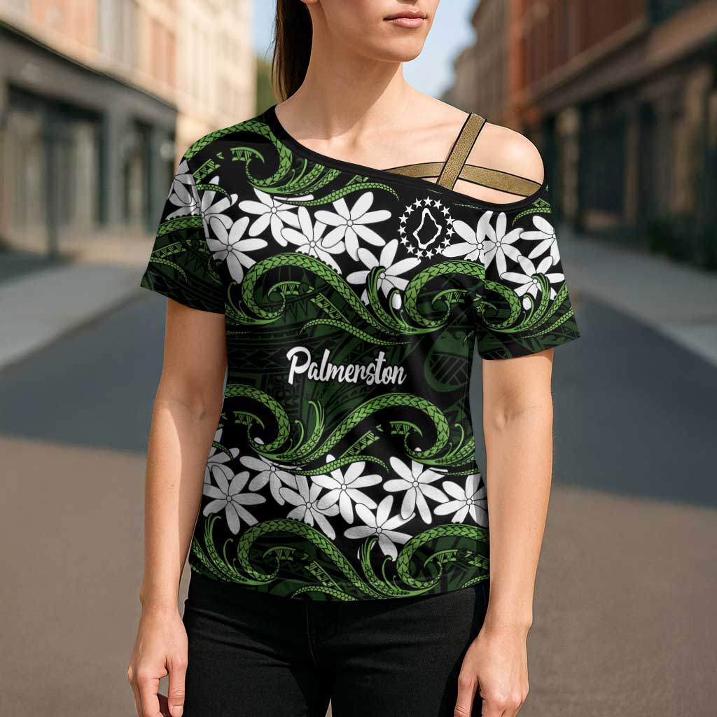 Personalised Cook Islands Palmerston Cross Shoulder Shirt Tiare Maori Polynesian Waves Tattoo