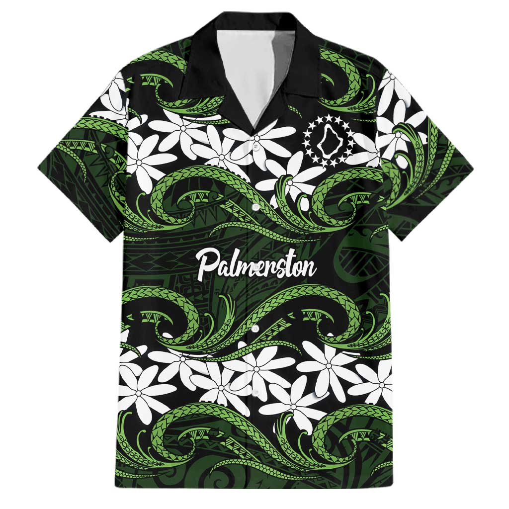 Personalised Cook Islands Palmerston Family Matching Long Sleeve Bodycon Dress and Hawaiian Shirt Tiare Maori Polynesian Waves Tattoo LT14 Dad's Shirt - Short Sleeve Green - Polynesian Pride