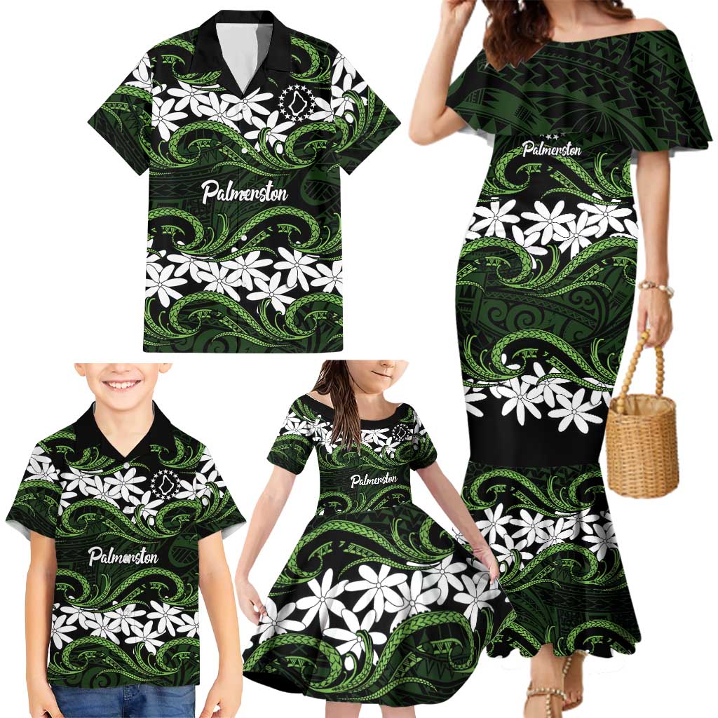 Personalised Cook Islands Palmerston Family Matching Mermaid Dress and Hawaiian Shirt Tiare Maori Polynesian Waves Tattoo LT14 - Polynesian Pride