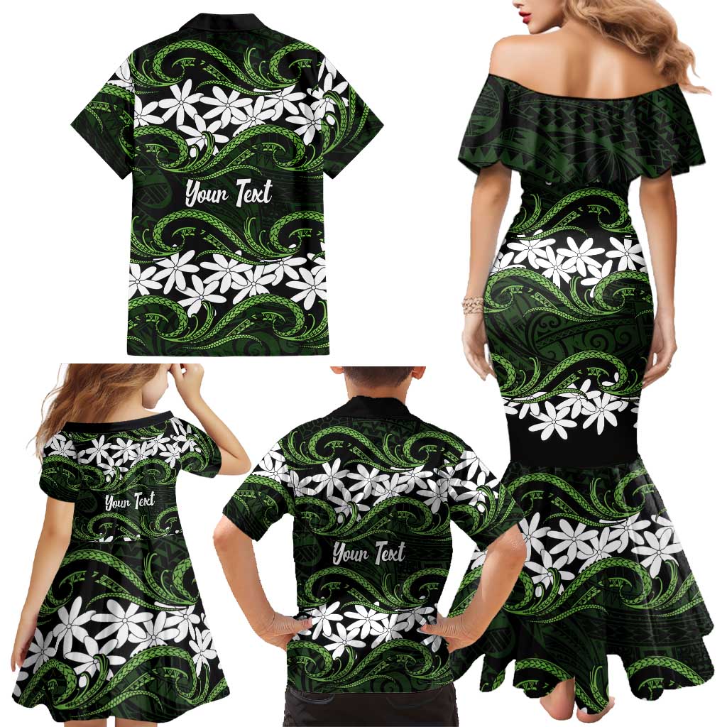 Personalised Cook Islands Palmerston Family Matching Mermaid Dress and Hawaiian Shirt Tiare Maori Polynesian Waves Tattoo LT14 - Polynesian Pride