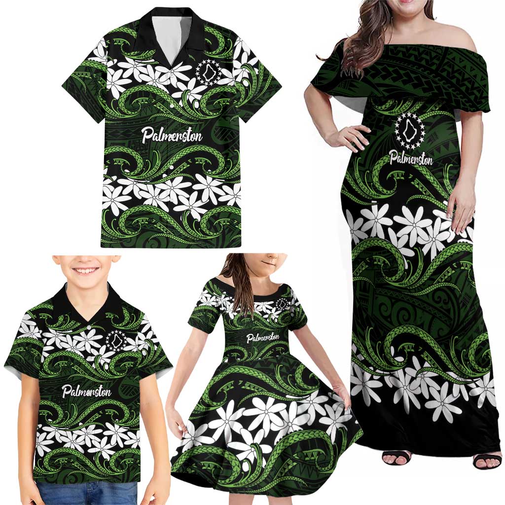 Personalised Cook Islands Palmerston Family Matching Off Shoulder Maxi Dress and Hawaiian Shirt Tiare Maori Polynesian Waves Tattoo LT14 - Polynesian Pride