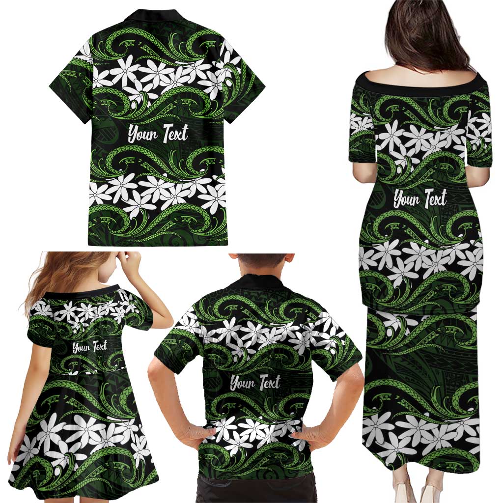 Personalised Cook Islands Palmerston Family Matching Puletasi and Hawaiian Shirt Tiare Maori Polynesian Waves Tattoo LT14 - Polynesian Pride