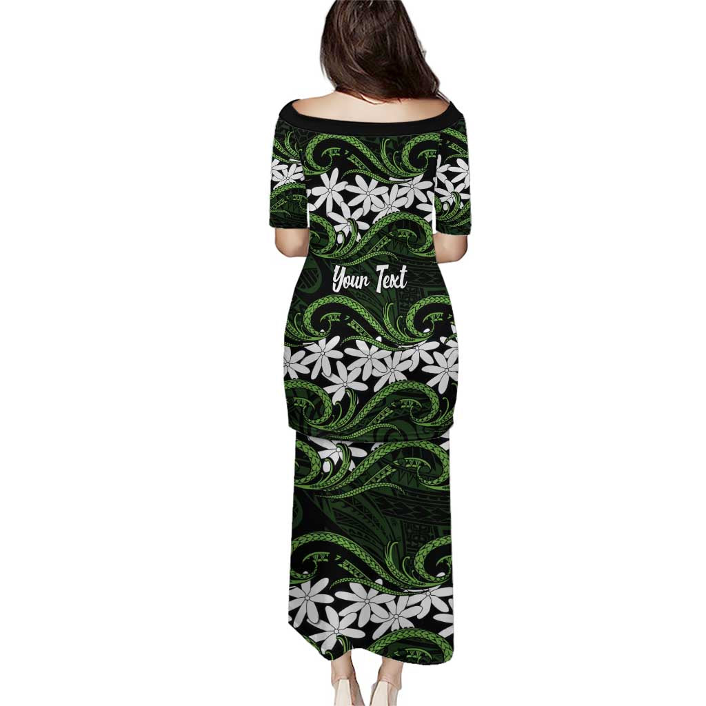 Personalised Cook Islands Palmerston Family Matching Puletasi and Hawaiian Shirt Tiare Maori Polynesian Waves Tattoo LT14 - Polynesian Pride