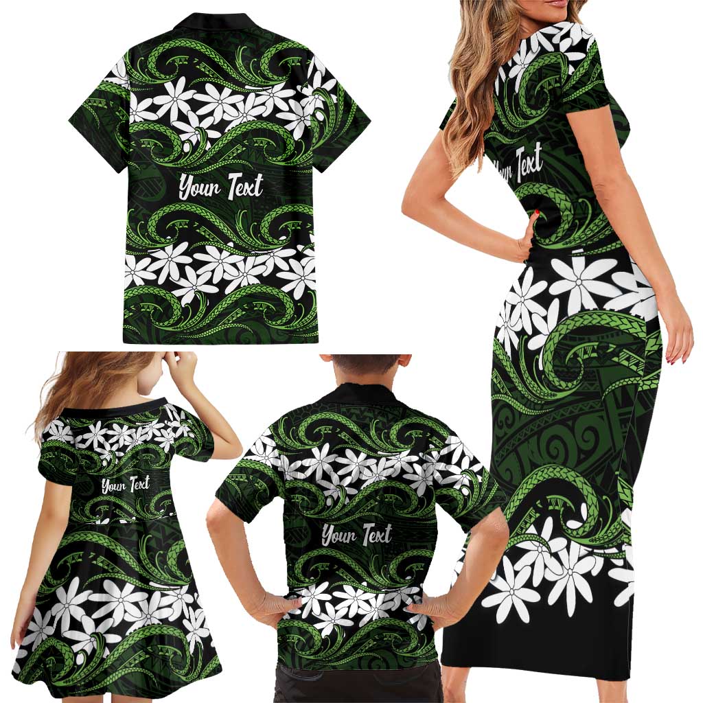 Personalised Cook Islands Palmerston Family Matching Short Sleeve Bodycon Dress and Hawaiian Shirt Tiare Maori Polynesian Waves Tattoo LT14 - Polynesian Pride