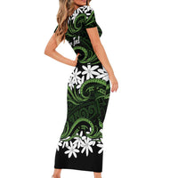 Personalised Cook Islands Palmerston Family Matching Short Sleeve Bodycon Dress and Hawaiian Shirt Tiare Maori Polynesian Waves Tattoo LT14 - Polynesian Pride