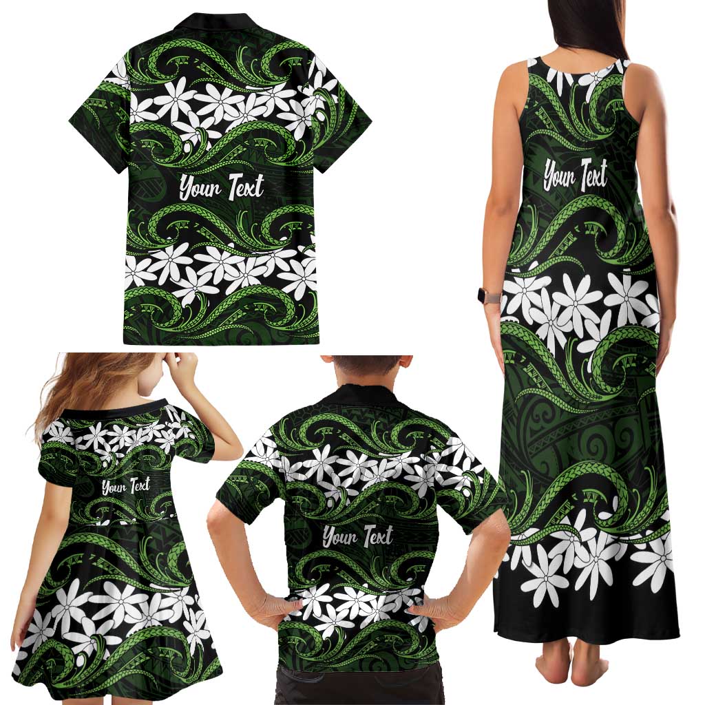 Personalised Cook Islands Palmerston Family Matching Tank Maxi Dress and Hawaiian Shirt Tiare Maori Polynesian Waves Tattoo LT14 - Polynesian Pride