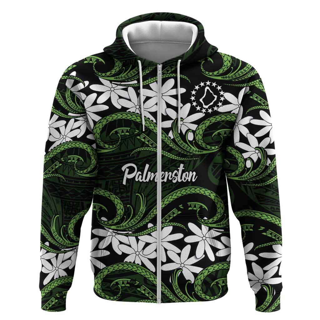 Personalised Cook Islands Palmerston Hoodie Tiare Maori Polynesian Waves Tattoo