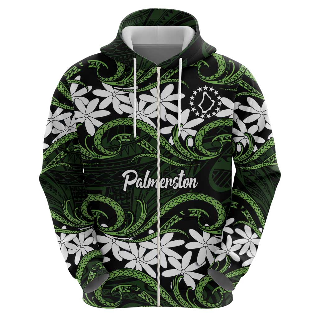 Personalised Cook Islands Palmerston Hoodie Tiare Maori Polynesian Waves Tattoo