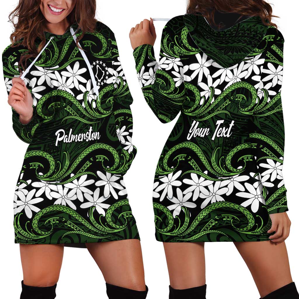 Personalised Cook Islands Palmerston Hoodie Dress Tiare Maori Polynesian Waves Tattoo