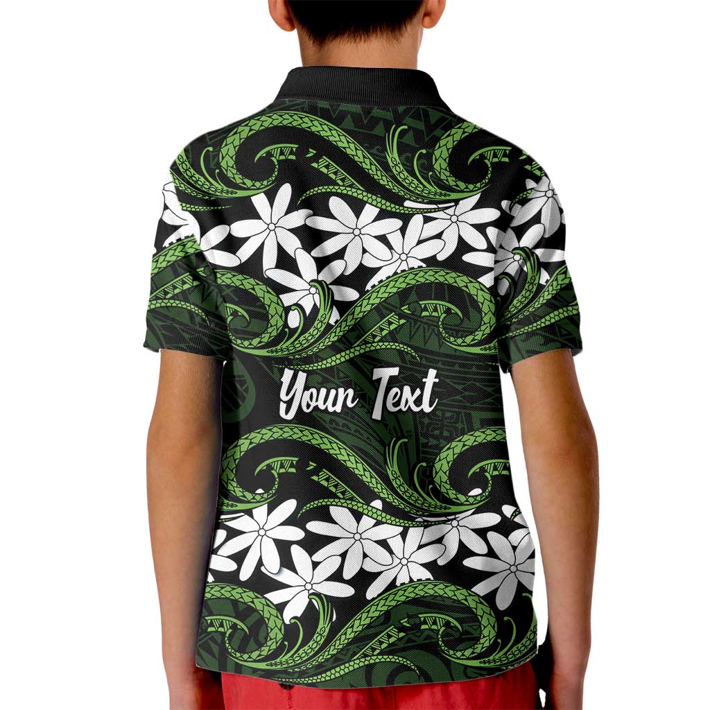 Personalised Cook Islands Palmerston Kid Polo Shirt Tiare Maori Polynesian Waves Tattoo