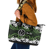 Personalised Cook Islands Palmerston Leather Tote Bag Tiare Maori Polynesian Waves Tattoo