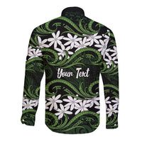 Personalised Cook Islands Palmerston Long Sleeve Button Shirt Tiare Maori Polynesian Waves Tattoo