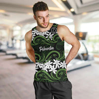 Personalised Cook Islands Palmerston Men Tank Top Tiare Maori Polynesian Waves Tattoo LT14 Green - Polynesian Pride