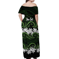 Personalised Cook Islands Palmerston Off Shoulder Maxi Dress Tiare Maori Polynesian Waves Tattoo