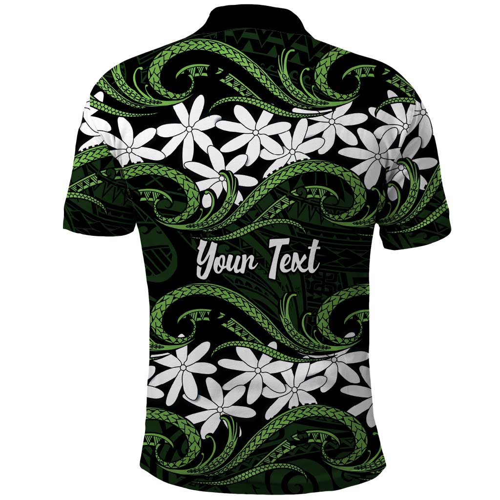 Personalised Cook Islands Palmerston Polo Shirt Tiare Maori Polynesian Waves Tattoo