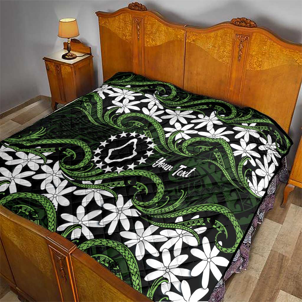 Personalised Cook Islands Palmerston Quilt Tiare Maori Polynesian Waves Tattoo