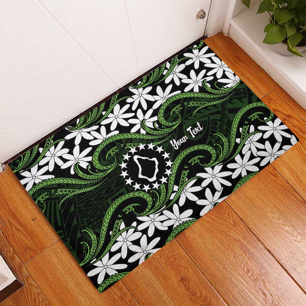 Personalised Cook Islands Palmerston Rubber Doormat Tiare Maori Polynesian Waves Tattoo