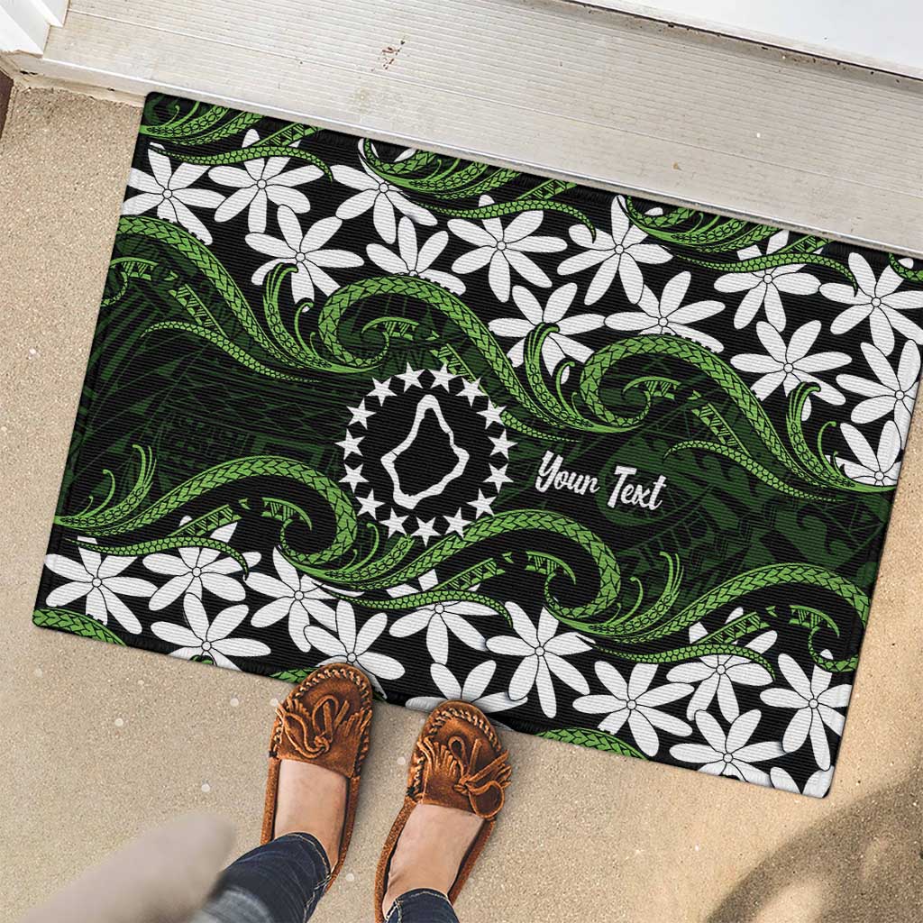Personalised Cook Islands Palmerston Rubber Doormat Tiare Maori Polynesian Waves Tattoo
