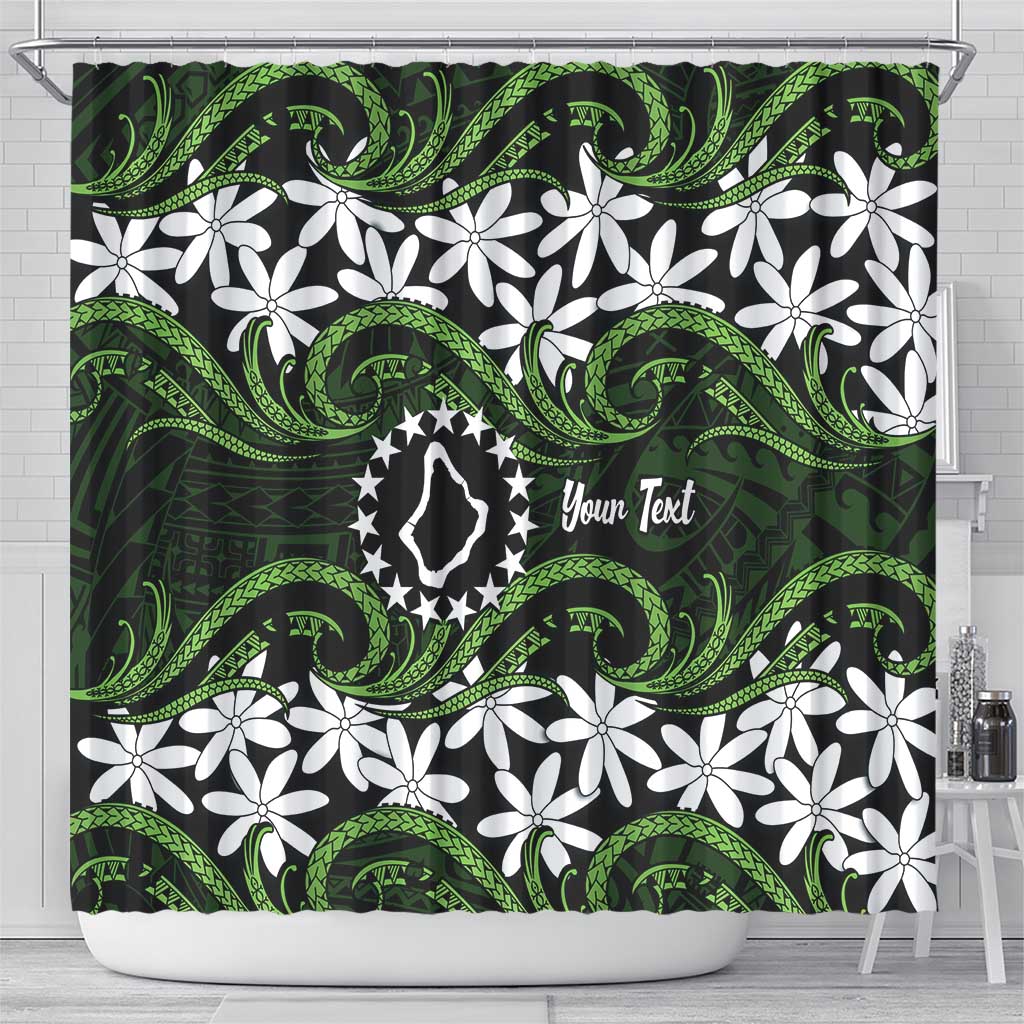 Personalised Cook Islands Palmerston Shower Curtain Tiare Maori Polynesian Waves Tattoo