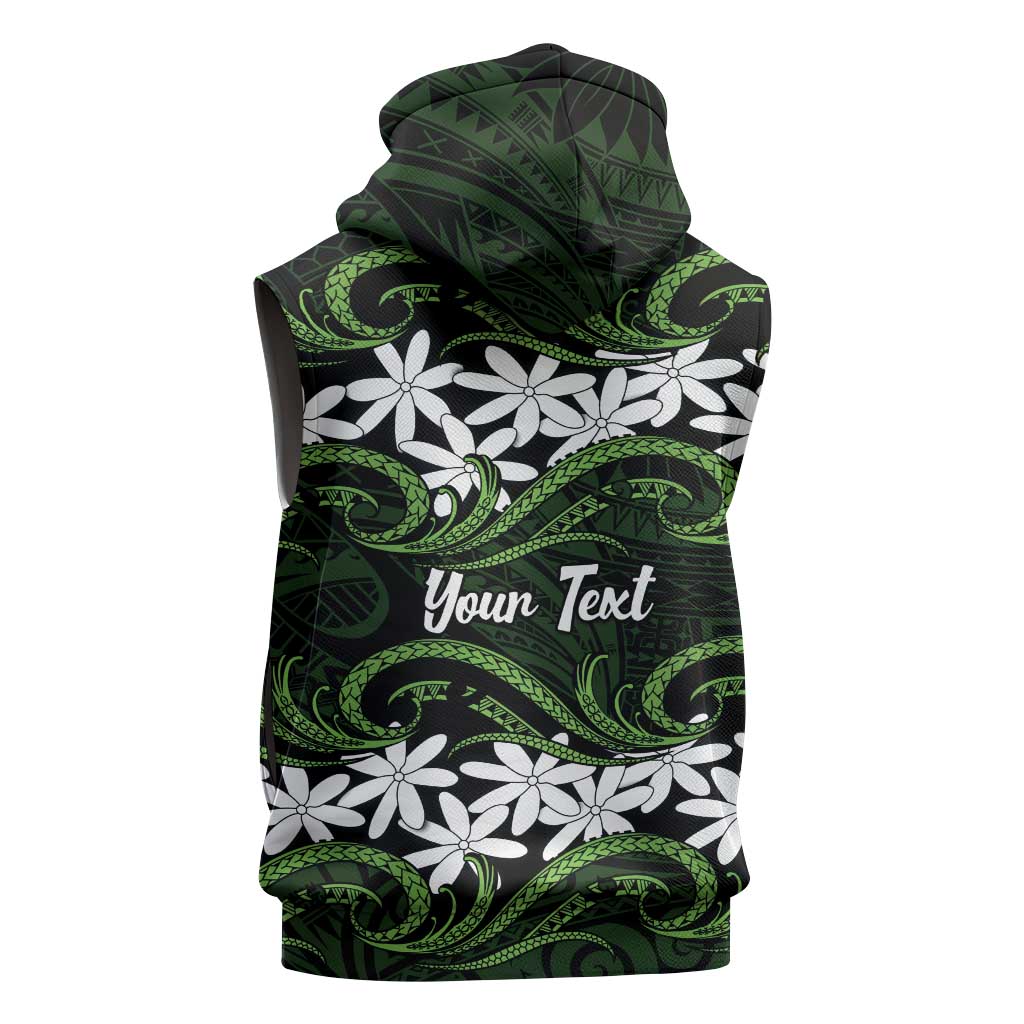 Personalised Cook Islands Palmerston Sleeveless Hoodie Tiare Maori Polynesian Waves Tattoo