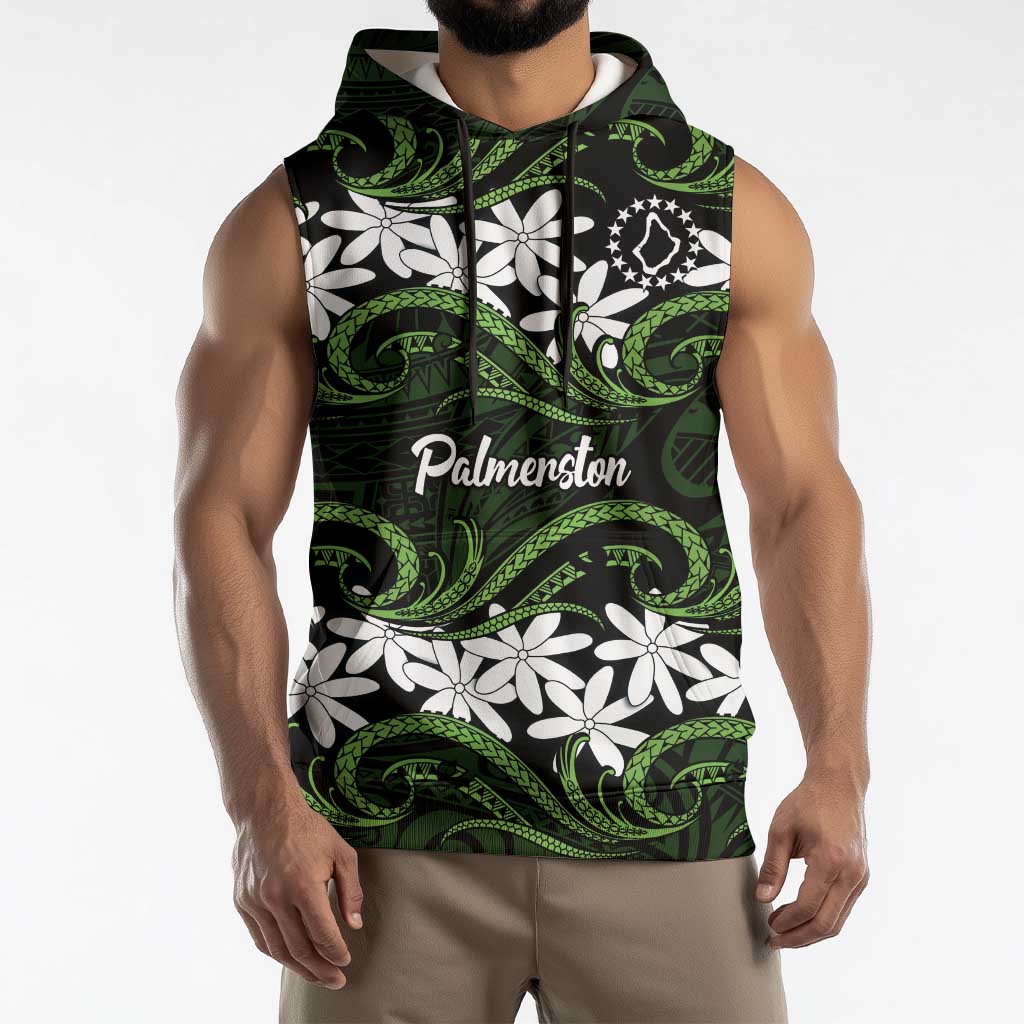 Personalised Cook Islands Palmerston Sleeveless Hoodie Tiare Maori Polynesian Waves Tattoo