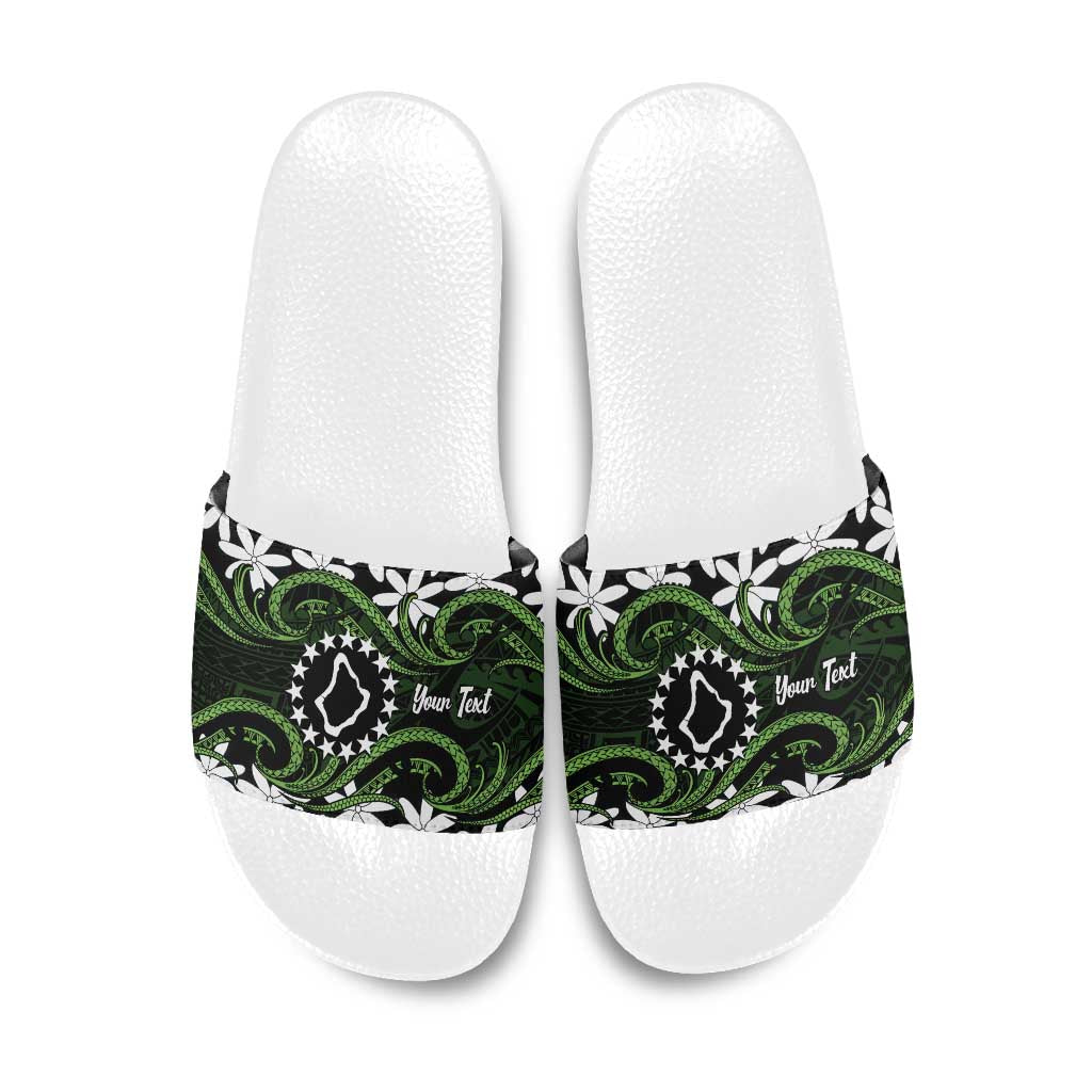 Personalised Cook Islands Palmerston Slide Sandals Tiare Maori Polynesian Waves Tattoo