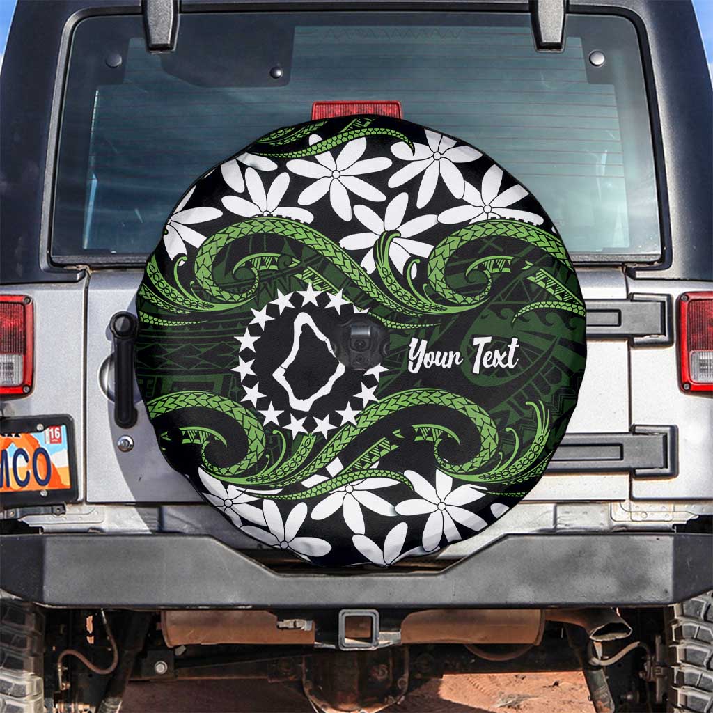 Personalised Cook Islands Palmerston Spare Tire Cover Tiare Maori Polynesian Waves Tattoo