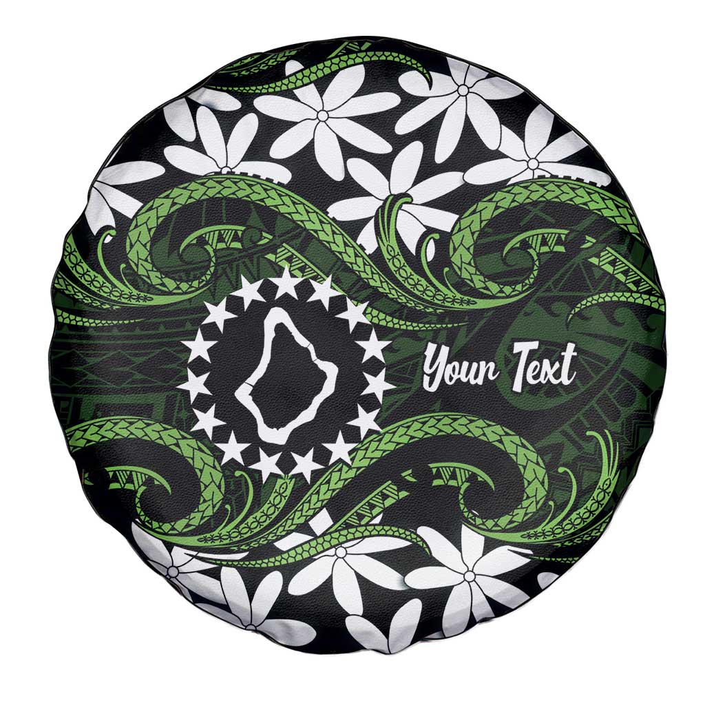 Personalised Cook Islands Palmerston Spare Tire Cover Tiare Maori Polynesian Waves Tattoo