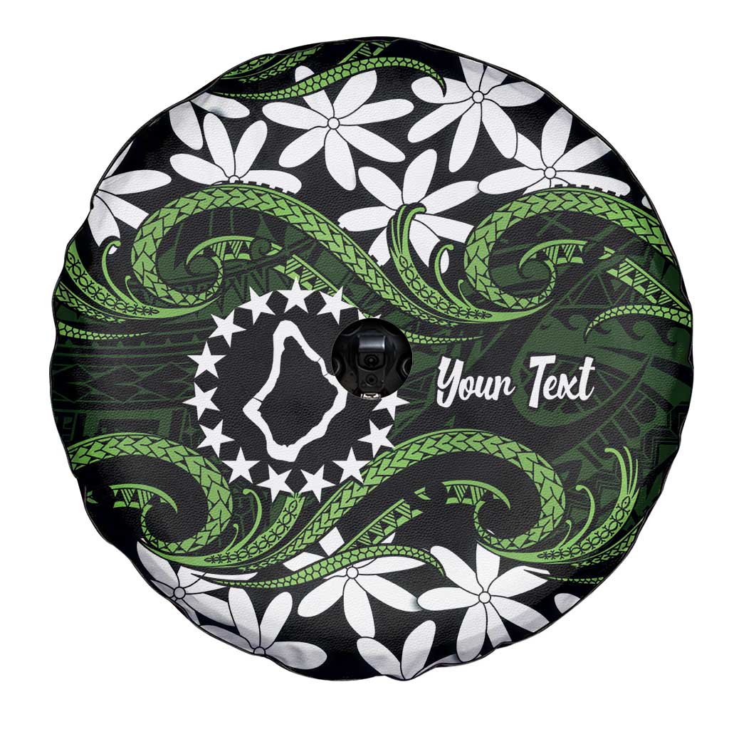Personalised Cook Islands Palmerston Spare Tire Cover Tiare Maori Polynesian Waves Tattoo