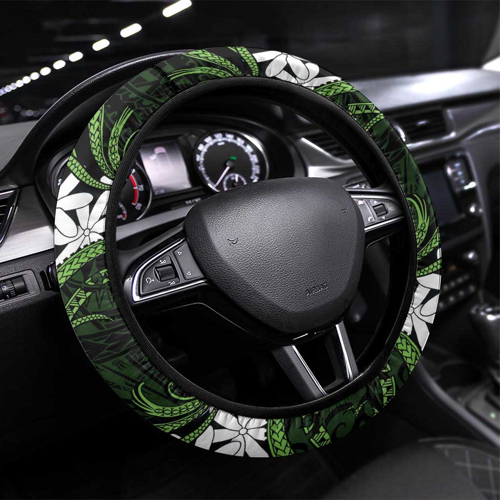 Cook Islands Palmerston Steering Wheel Cover Tiare Maori Polynesian Waves Tattoo