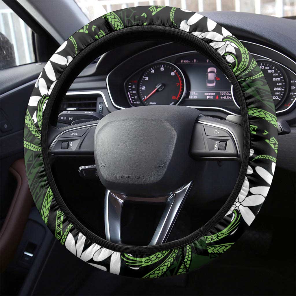 Cook Islands Palmerston Steering Wheel Cover Tiare Maori Polynesian Waves Tattoo