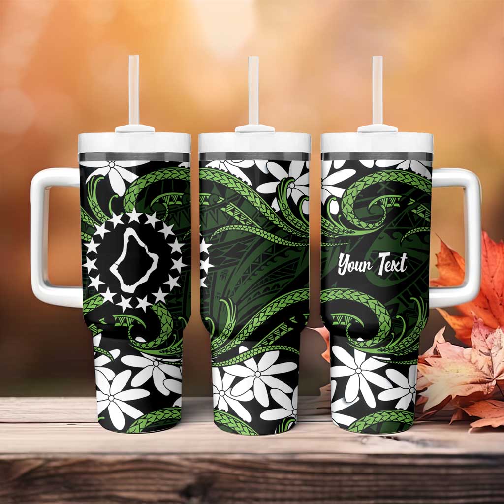 Personalised Cook Islands Palmerston Tumbler With Handle Tiare Maori Polynesian Waves Tattoo