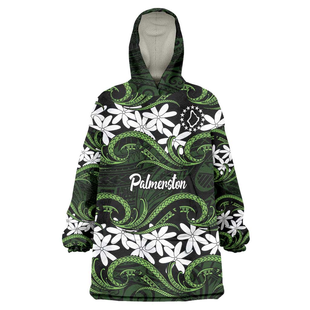Personalised Cook Islands Palmerston Wearable Blanket Hoodie Tiare Maori Polynesian Waves Tattoo