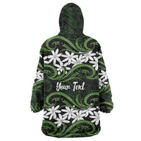 Personalised Cook Islands Palmerston Wearable Blanket Hoodie Tiare Maori Polynesian Waves Tattoo