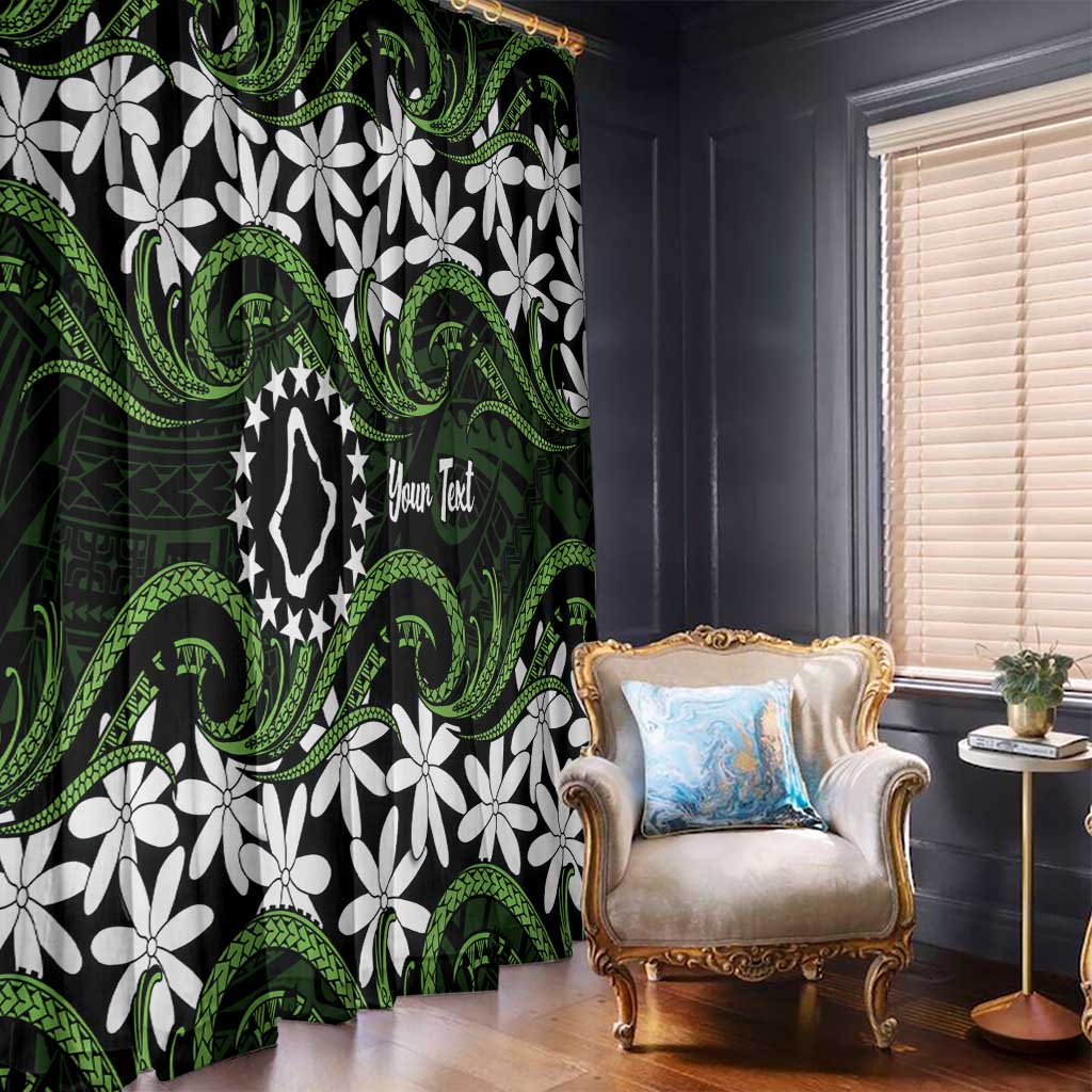 Personalised Cook Islands Palmerston Window Curtain Tiare Maori Polynesian Waves Tattoo