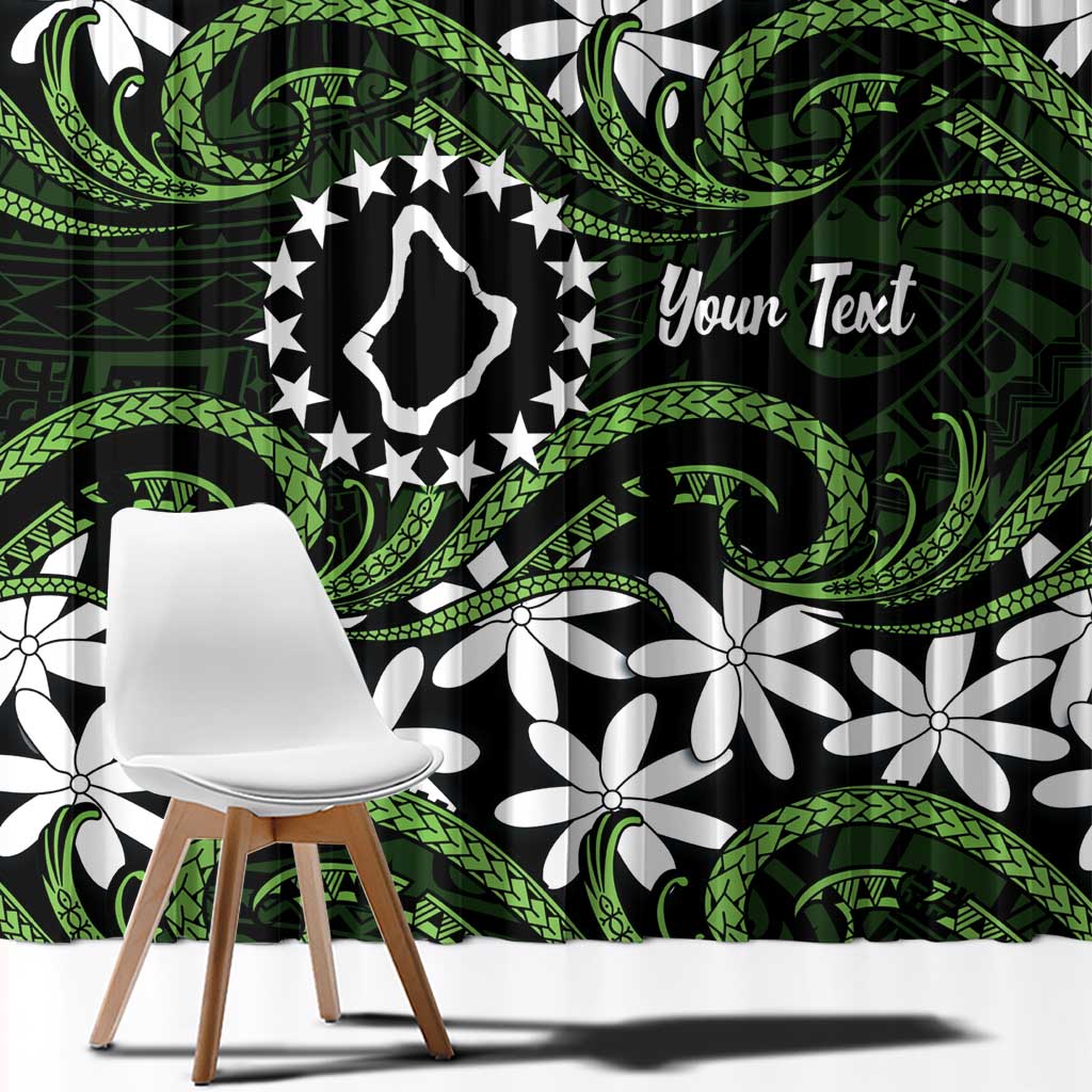 Personalised Cook Islands Palmerston Window Curtain Tiare Maori Polynesian Waves Tattoo