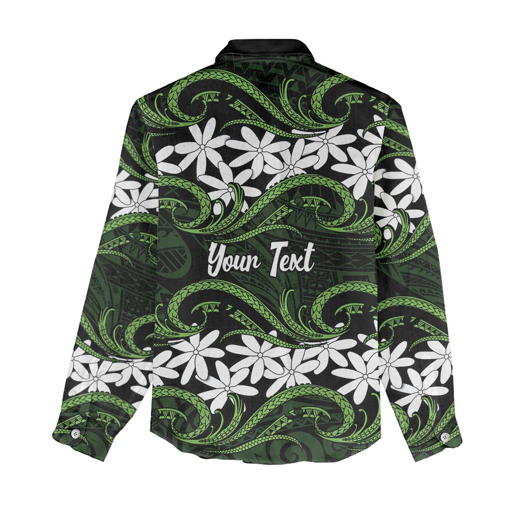 Personalised Cook Islands Palmerston Women Casual Shirt Tiare Maori Polynesian Waves Tattoo